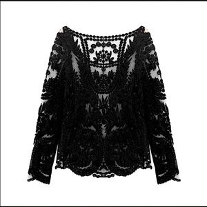 Black Open Knit Crochet Tunic | Delusive
